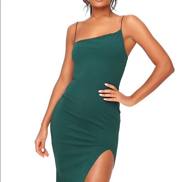 isawitfirst Dresses & Skirts - Emerald Green Asymmetric Strap Split Midaxi Dress